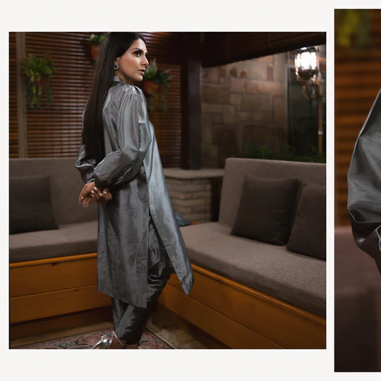 Metallic Grey Silk