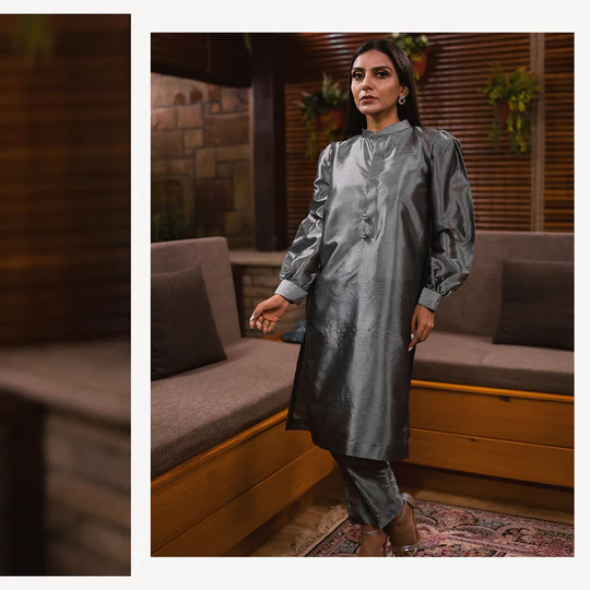 Metallic Grey Silk